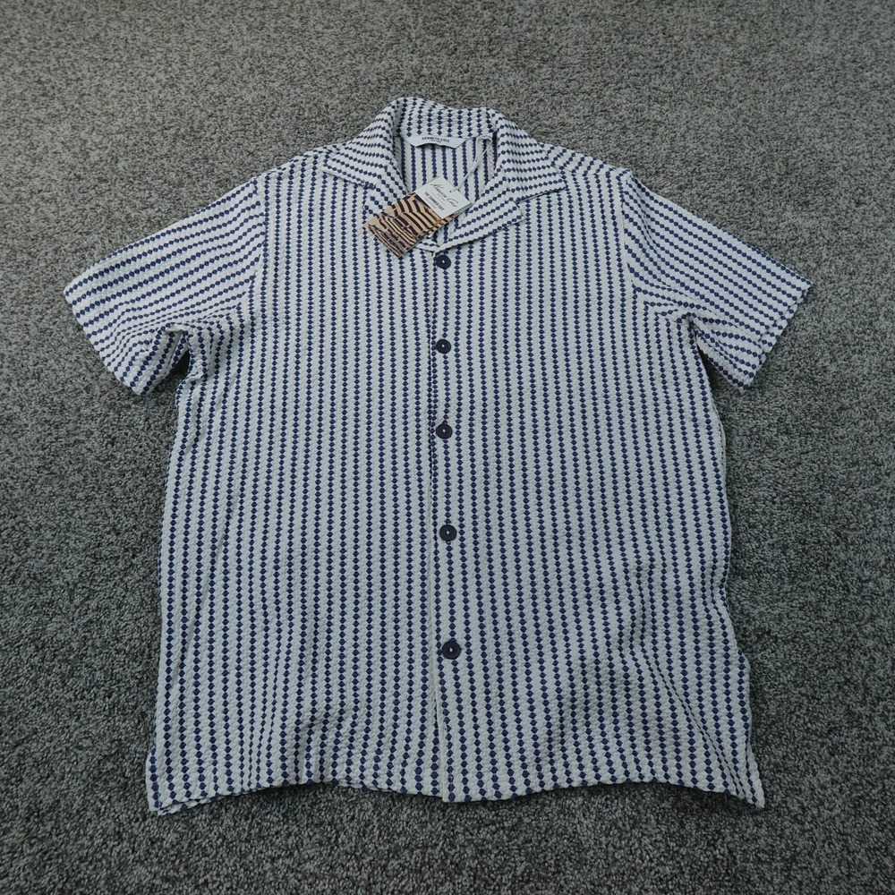 NEW Kenneth Cole Shirt Mens S Blue Geometric Knit Short Sleeve Button Up Casual
